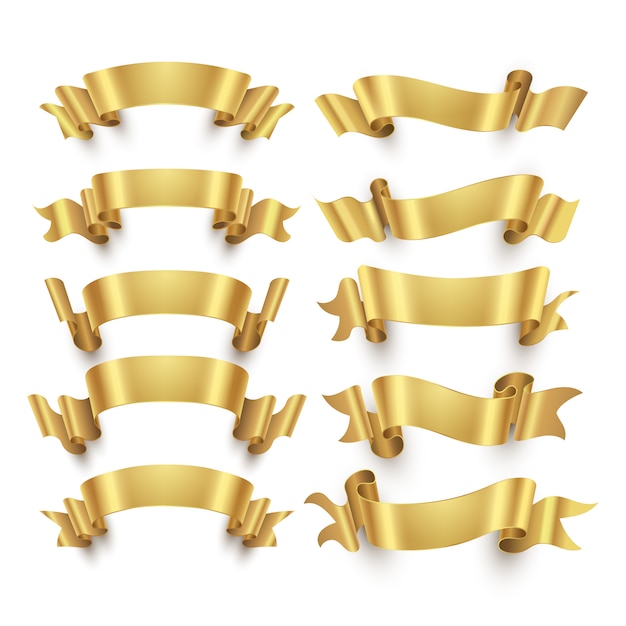 Golden ribbons and gold award banners vector