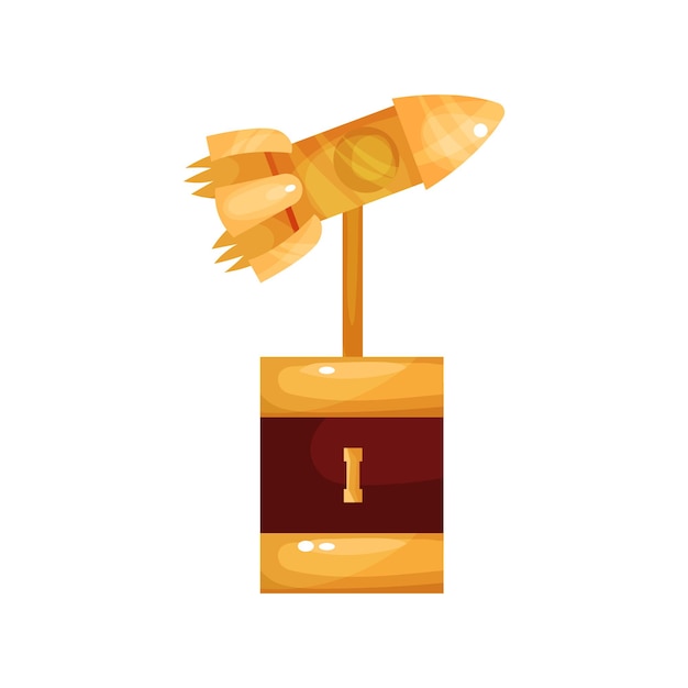 Golden rocket award, trophy statuette cartoon vector Illustration on a white background