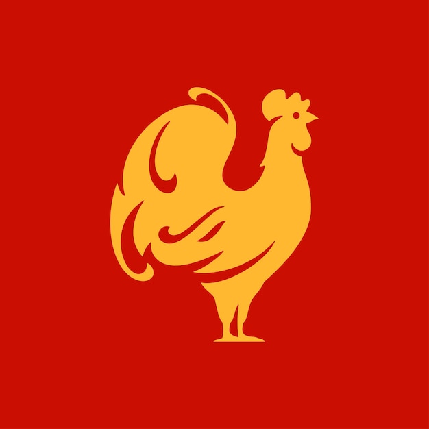 Golden rooster Chinese New Year symbol golden monochrome icon vector flat illustration