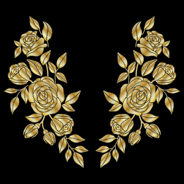 Golden roses embroidery neck line.