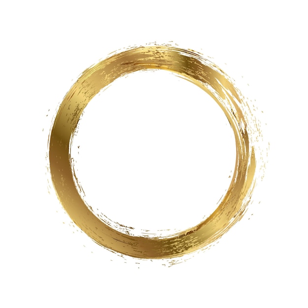 Golden round frame Brush strokes circles of paint on a white background