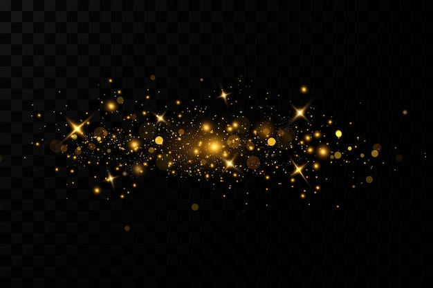 Golden sequins glow with many lights. Glittering dust. Luxurious background of golden particles