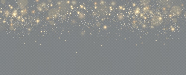 Golden sequins glow with many lights. Glittering dust. Luxurious background of golden particles.