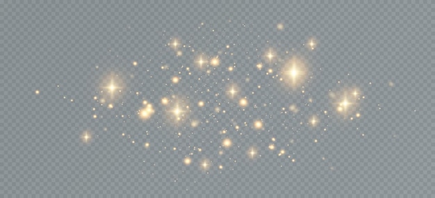 Golden sequins glow with many lights. Glittering dust. Luxurious background of golden particles