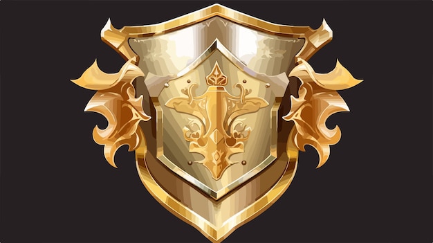 Vector golden shield with crossed swords and isolated background