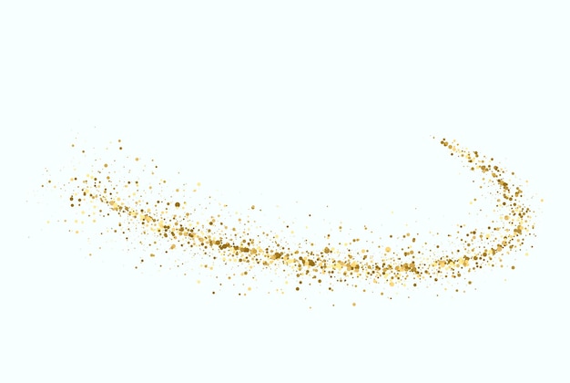 Golden shimmering wave with light effect isolated on white background Glittering trail of stardust Abstract movement