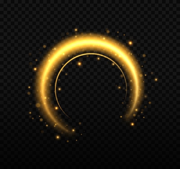 Golden shining circle with gold dust particles and stars