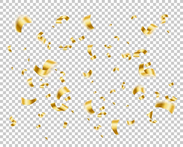  golden shiny confetti falling from sky on transparent background