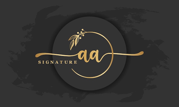 Golden signature logo for initial letterAa Handwriting vector illustration image