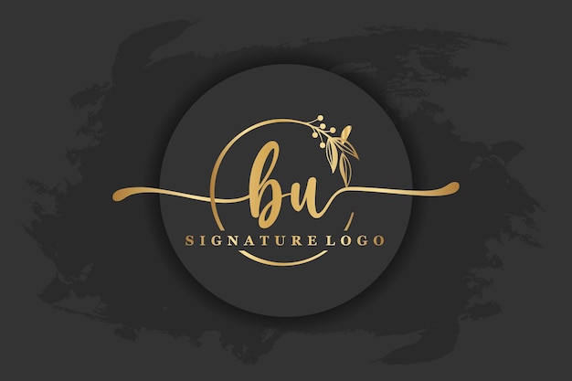 Golden signature logo for initial letterLetter bu Handwriting vector illustration image