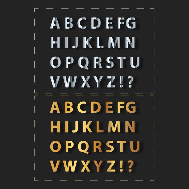 Golden silver alphabet design