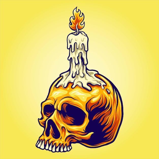 Golden skull candle light illustration