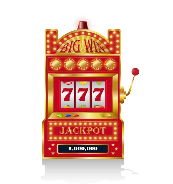 Golden slot machine vector illustration isolated on white background.