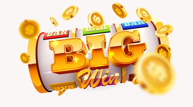 Golden slot machine wins the jackpot 777 Big win concept Casino jackpot