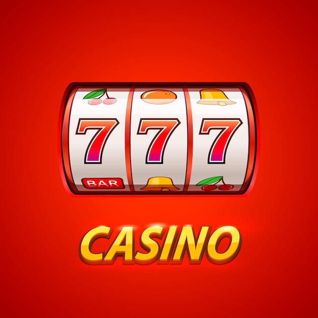 Golden slot machine wins the jackpot. Isolated on red background . Vector illustration