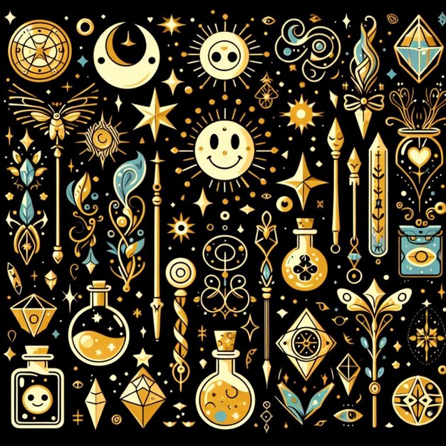 Vector golden smilies icons isolated on a black background