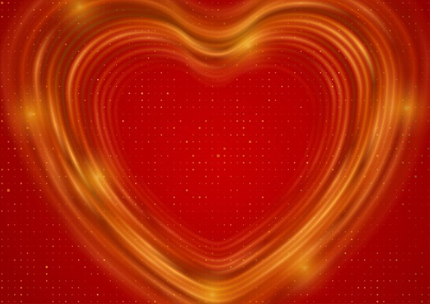 Vector golden smooth hearts and dots on red background