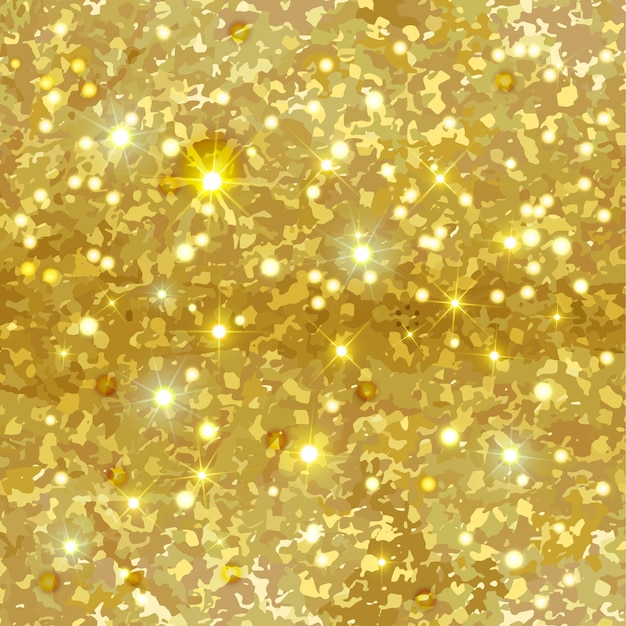 Golden sparkling background of shining particles and stars. Shiny and shimmery texture.