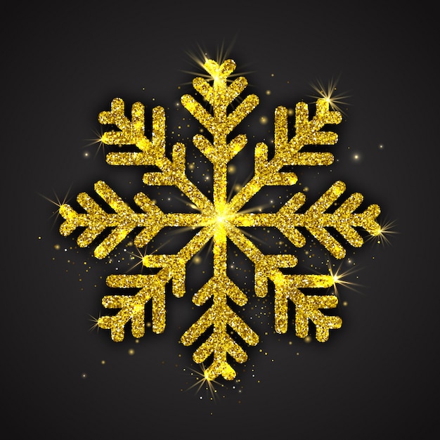 Golden Sparkling Snowflake With Shimmer Glitter Texture Christmas Decoration