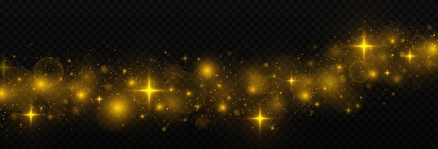 Golden sparks and stars glitter special light effect. Luminous magic dust particles.