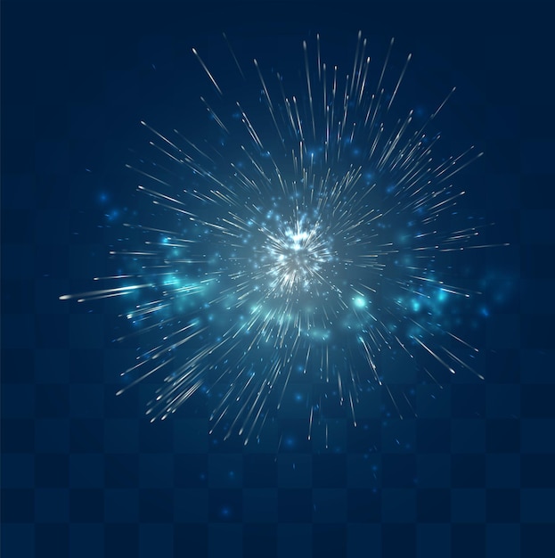 Golden sparks of vector fireworks on mosaic blue background, convenient editable design element