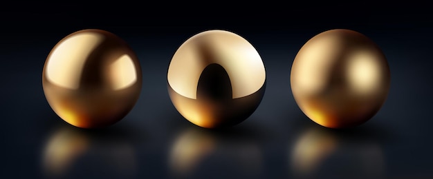 Vector golden sphere isolated golden glossy 3d ball shiny chrome ball icon set vector illustration