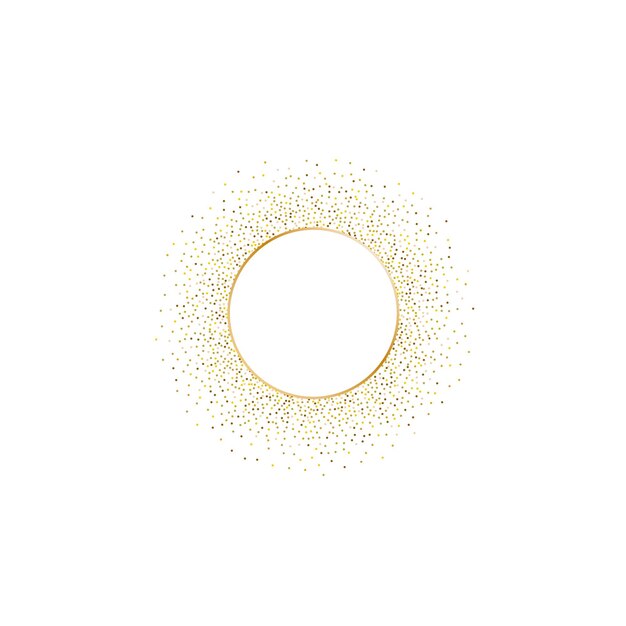 Vector golden splash or glittering spangles frame with empty center for text. golden glittering circle made of tiny round dots on white background. vector illustration eps