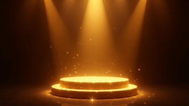 Golden spotlight podium with sparkles and glow effect