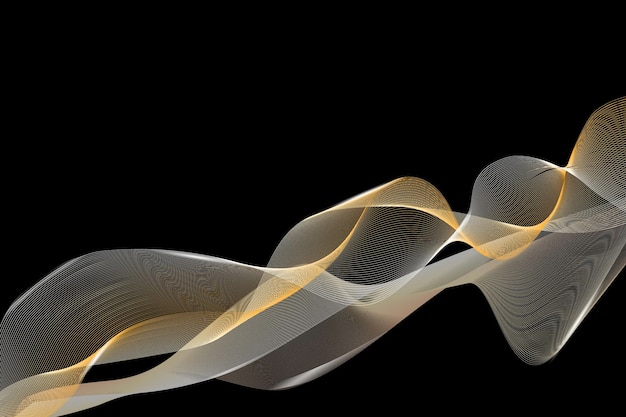 Golden squiggly lines on a black background with copy space Abstract vector background