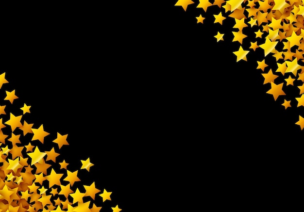 Golden stars glitter scattered on black in celebration card