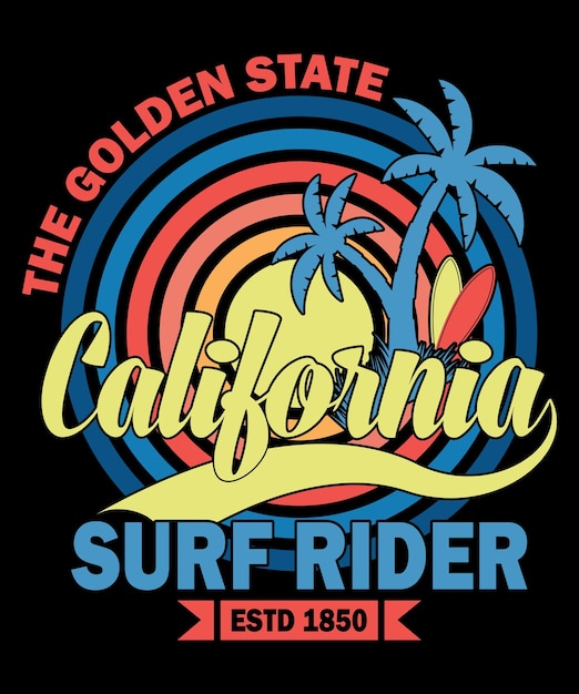 The golden state California surf rider vintage tshirt design