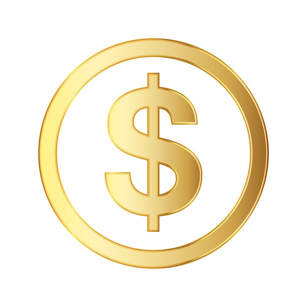 Golden symbol of the dollar isolated on white