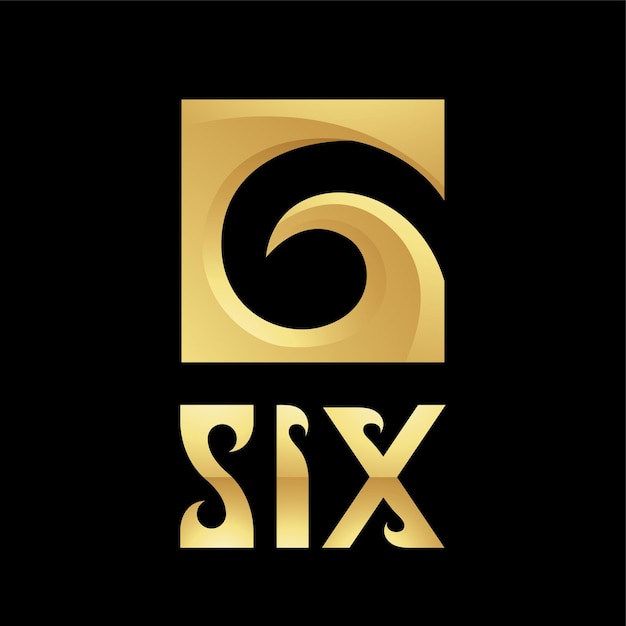 Vector golden symbol for number 6 on a black background icon 5