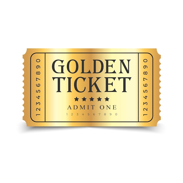 Golden ticket template isolated on white background Festival cinema theater