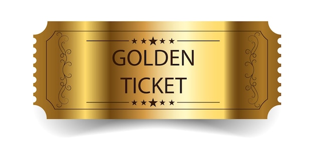 Golden ticket with stars and the inscription Admit one