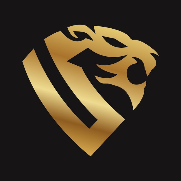 Golden tiger shield logo on a black background