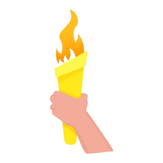 Vector golden torch with fire in hand