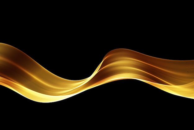 Golden transparent wave flow on black background abstract wave design element