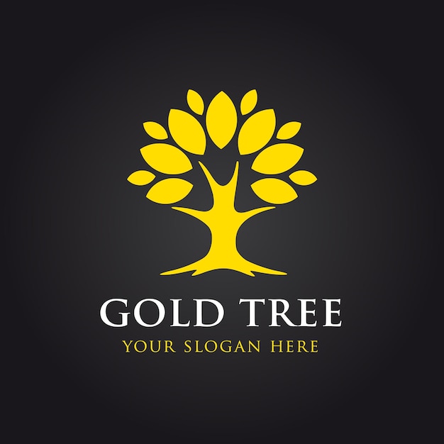 Golden tree vector logo concept Stylish tree with leaves yellow or gold colored