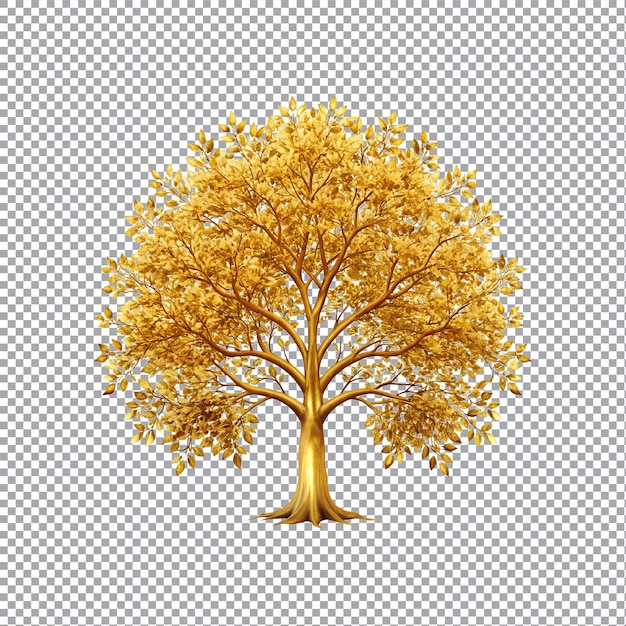 A golden tree with leaves on a transparent background