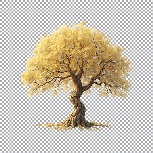 A golden tree with leaves on a transparent background