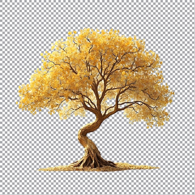 A golden tree with leaves on a transparent background