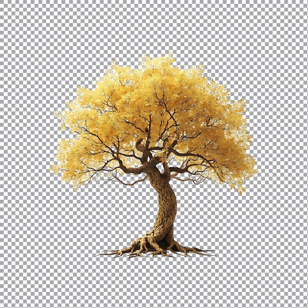 A golden tree with leaves on a transparent background