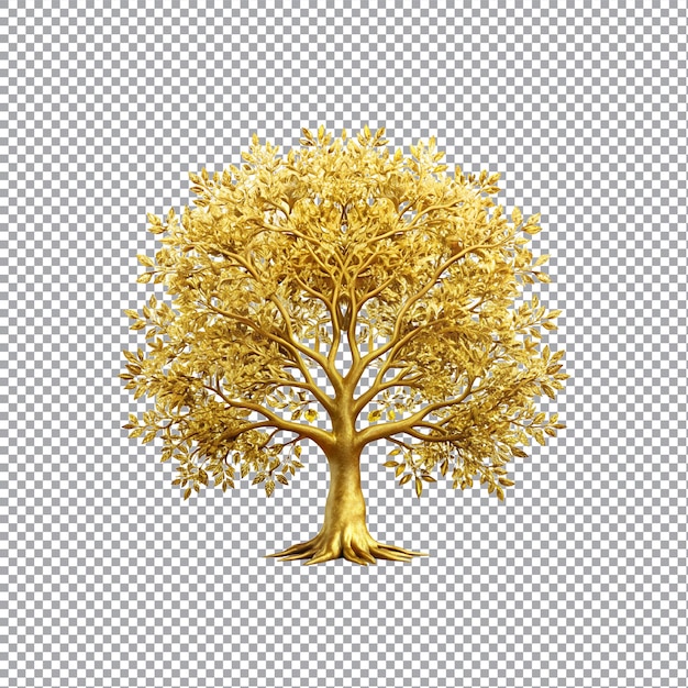 A golden tree with leaves on a transparent background