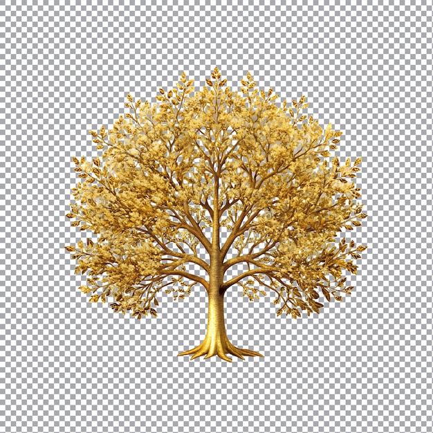 A golden tree with leaves on a transparent background