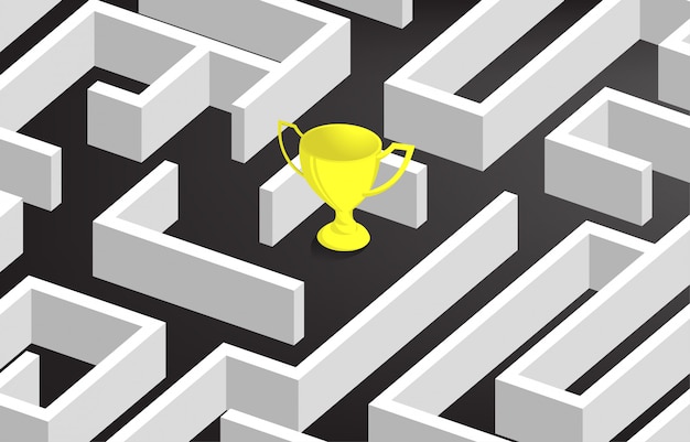 Golden trophy at center of maze.