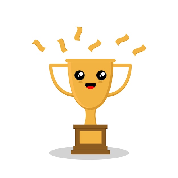 Golden trophy cute cartoon character vector illustration victory symbol in sports