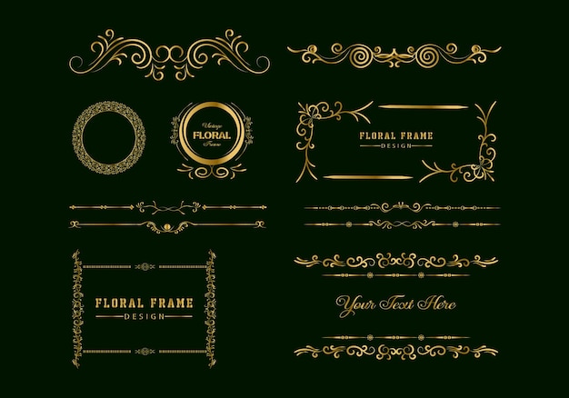 Golden Vintage frames dividers mega set isolated on white Calligraphic design elements