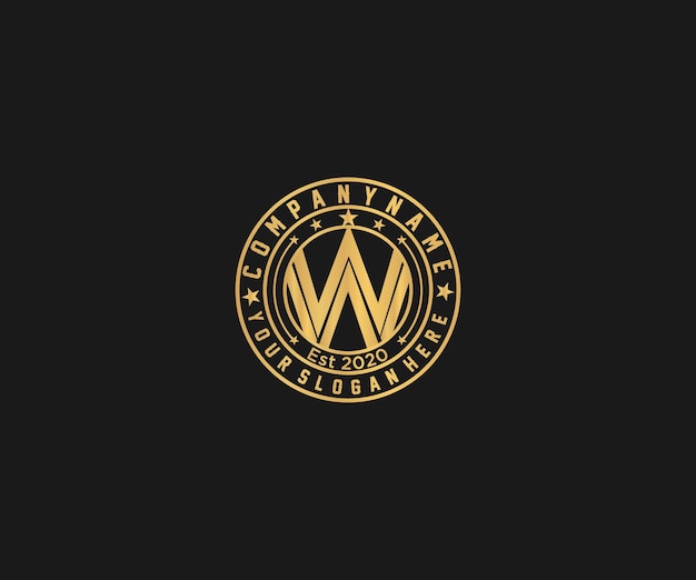 Golden vintage logo design with letter W vector logo design illustration