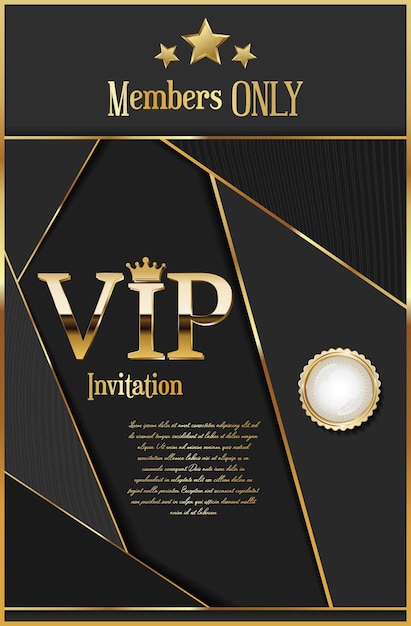 Golden VIP invitation card in dark black and gold background